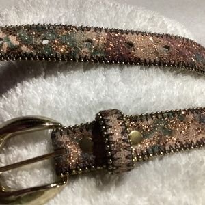 Women Small belt glitzy multi-color w gold trim; glitter net